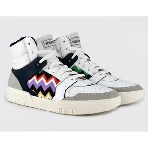 Missoni Basket High Luxury Sneaker White Blue Leather 5 M 6.5 W 37 EU NIB Unisex